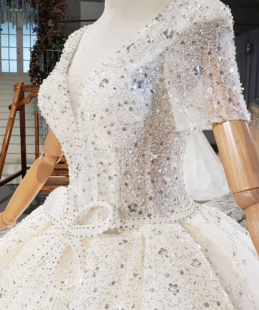 Sequin Pearls Custom Wedding Dress 2020 HTL1766 - wedding ...