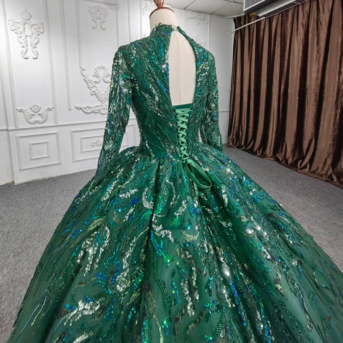 Classic Long Wedding Guest Dress Organza Ball Gown High Neck Long One-Piece Dress Gown Sequined Ribbons DY1108 Gece Elbiseleri - Image 4