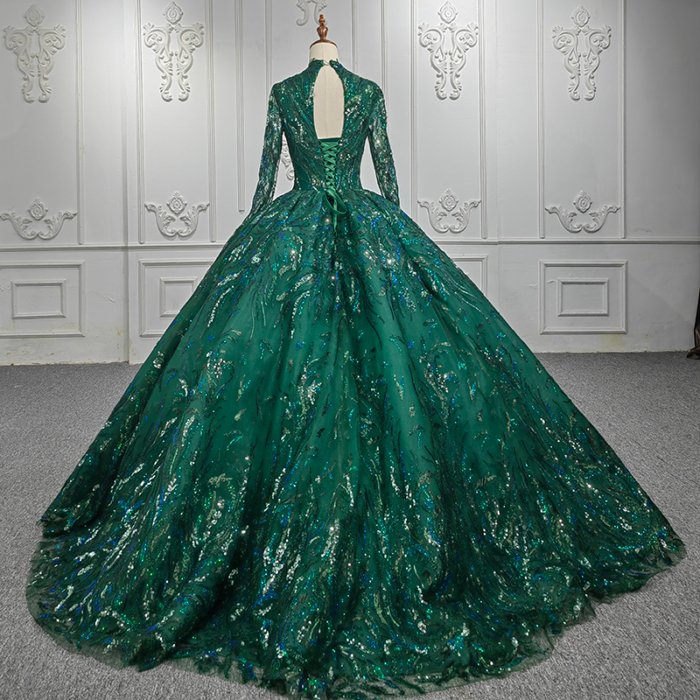 Classic Long Wedding Guest Dress Organza Ball Gown High Neck Long One-Piece Dress Gown Sequined Ribbons DY1108 Gece Elbiseleri - Image 2