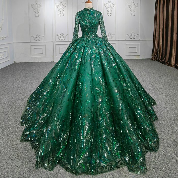 Classic Long Wedding Guest Dress Organza Ball Gown High Neck Long One-Piece Dress Gown Sequined Ribbons DY1108 Gece Elbiseleri