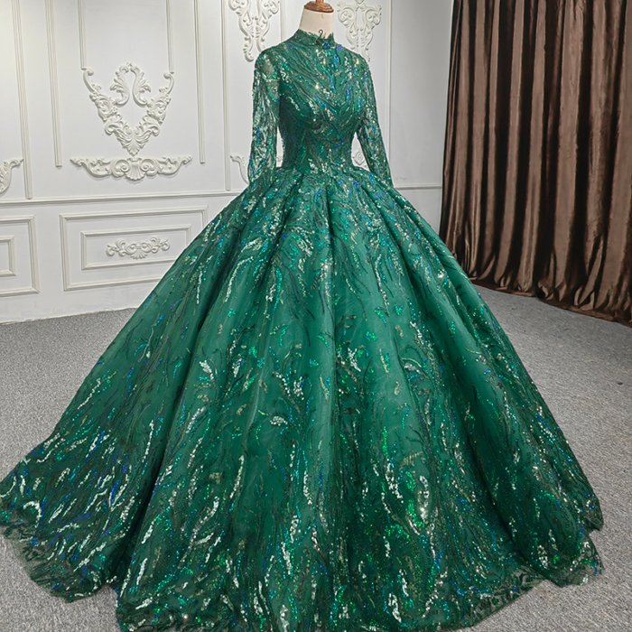 Classic Long Wedding Guest Dress Organza Ball Gown High Neck Long One-Piece Dress Gown Sequined Ribbons DY1108 Gece Elbiseleri - Image 5