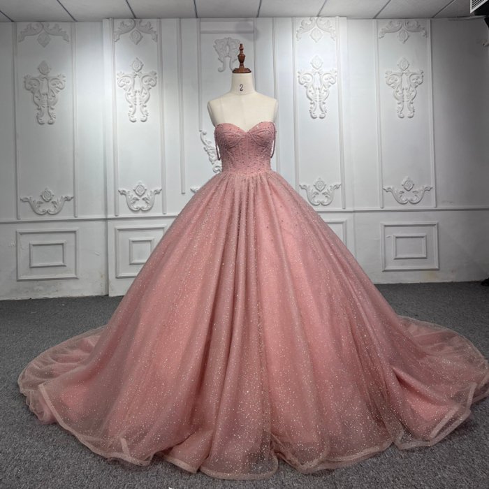 Quinceanera Dresses Ball Gown Flower Vestidos De 15 Años Pink Sequined Crystal Ribbons 9764 Evening Party Dress