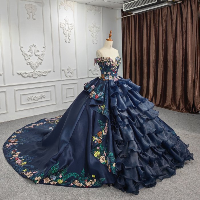 2023 Navy Blue Sleeveless V-Neck Quinceanera Dresses Gorgeous Flowers Shiny Ball Gown Girl Birthday Party Prom Dress DY9996 - Image 5