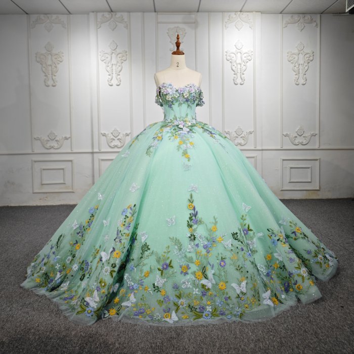 JANCEMBER Romanti Mint Green Quinceanera Dresses For 15 Party Princess Appliques Flowers Birthday Party Dress DY6536 Bar Mitzvah (Customer Link)