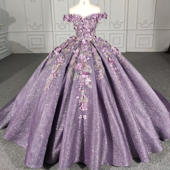 DY1115 Purple Sweetheart Quinceanera Dresses For 15 Party Princess Appliques Organza Lace Birthday Party Dress 2023 Robes De Bal