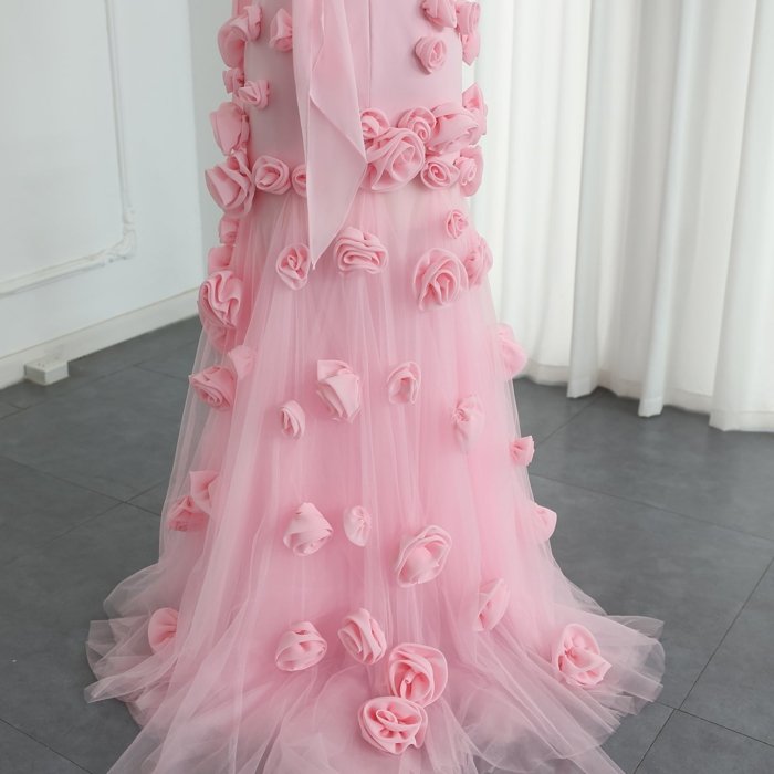 Chic Baby Pink 3D Flowers Mermaid Evening Dress 2024 Elegant Sweetheart Side Slit Sexy Girls Prom Party Gowns F009 - Image 9