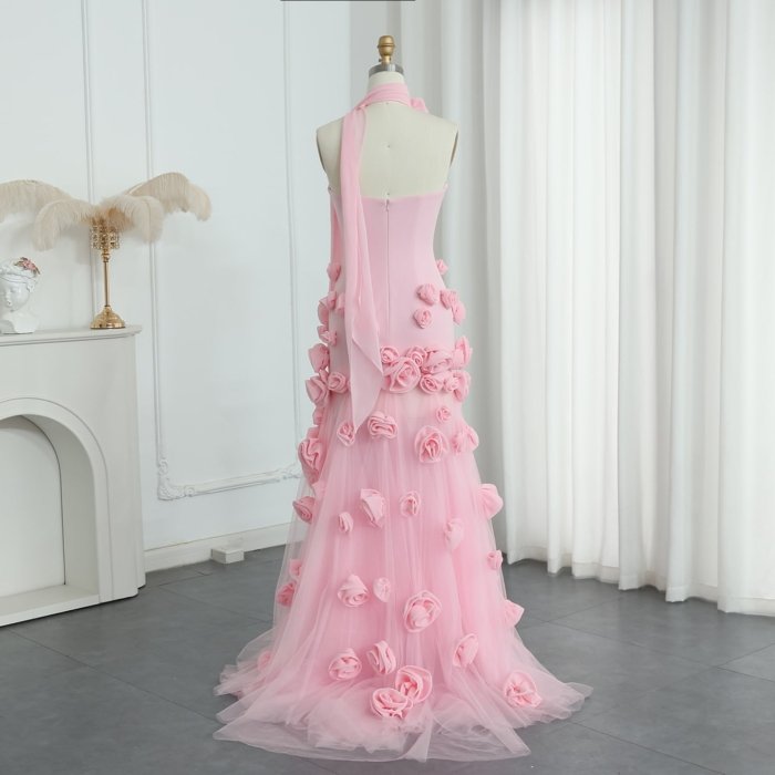 Chic Baby Pink 3D Flowers Mermaid Evening Dress 2024 Elegant Sweetheart Side Slit Sexy Girls Prom Party Gowns F009 - Image 3