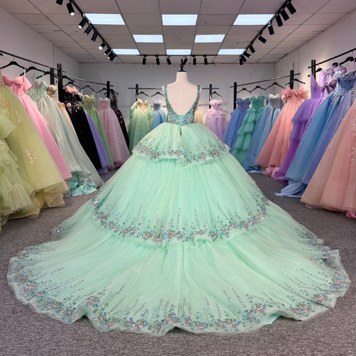 Green 2025 Quinceanera Dress Sweet 15 Evening Dress Crystal Sleeveless Ball Gown Beading Vestidos De Xv Años 1215 - Image 2