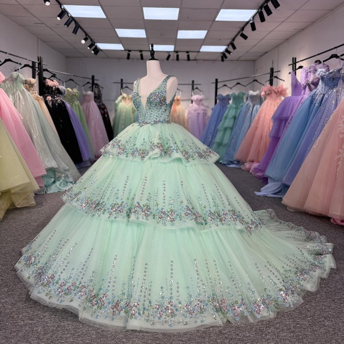 Green 2025 Quinceanera Dress Sweet 15 Evening Dress Crystal Sleeveless Ball Gown Beading Vestidos De Xv Años 1215 - Image 5