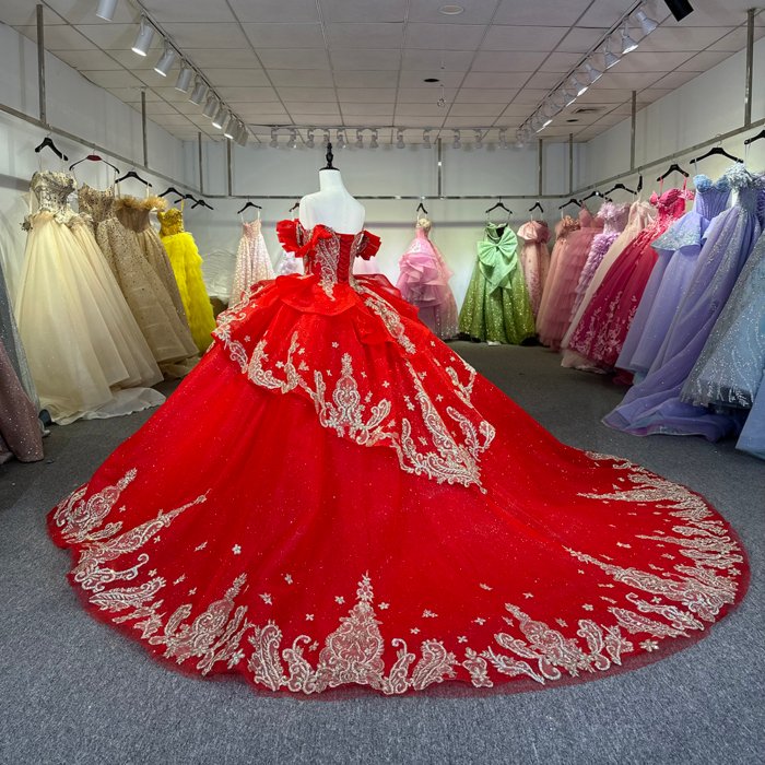 Glitter Red Quinceanera Dress Ball Gown Lace Applique V-neck Beading Sequins Spaghetti Corset Sweet 16 Vestido De 15 Anos 1261A - Image 6