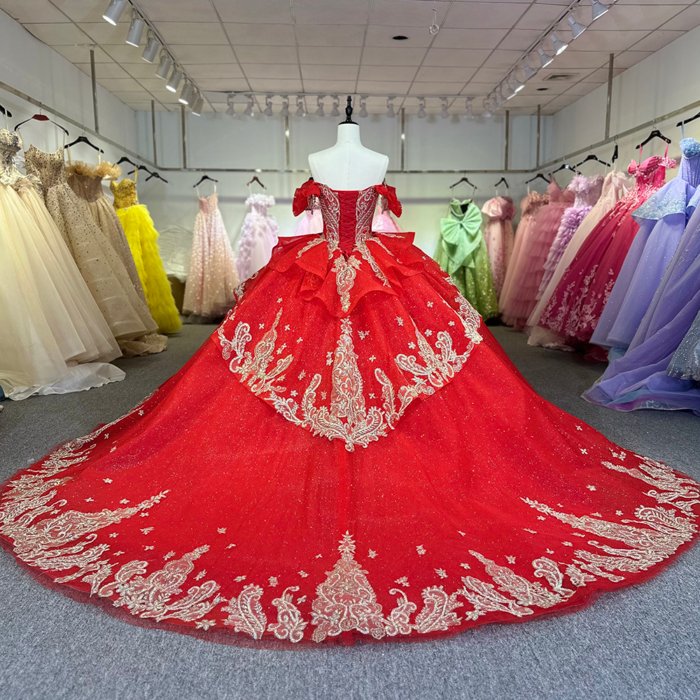 Glitter Red Quinceanera Dress Ball Gown Lace Applique V-neck Beading Sequins Spaghetti Corset Sweet 16 Vestido De 15 Anos 1261A - Image 2