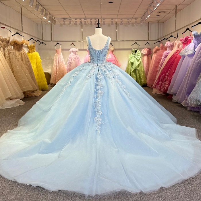 Real Picture Blue Quinceanera Dresses Appliques Beaded Tiered Sweet 16 Princess Prom Party Dress Vestido 15 14 Anos 1273A - Image 2