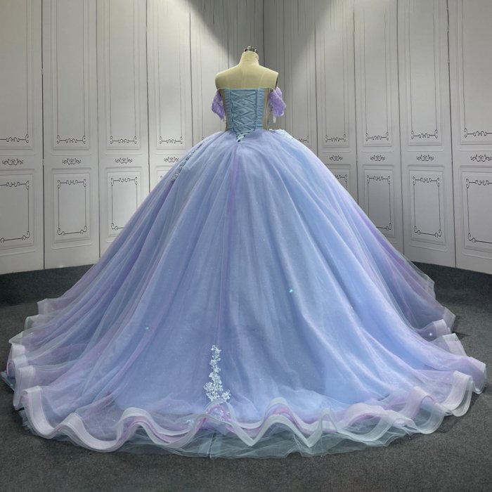 Blue Quinceanera Dress Sweet 15 Evening Dress Crystal Sleeveless Ball Gown Off Shoulder Vestido De Niña De Las Flores C02 - Image 2