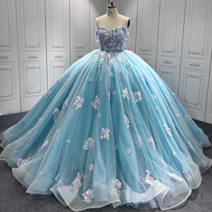 Blue Quinceanera Dress Sweet 15 Evening Dress Crystal Sleeveless Ball Gown Beading Vestido De Quinceanera C11