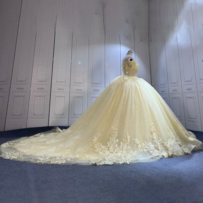 Yellow Quinceanera Dress Sweet 15 Evening Dress Crystal Sleeveless Ball Gown Off Shoulder Beading Vestido De Quinceañera C03 - Image 2