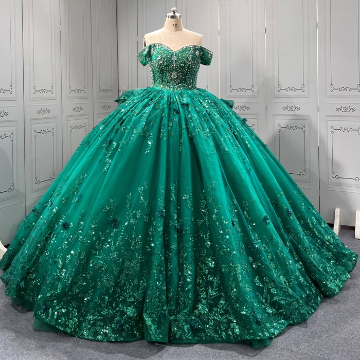 Green Quinceanera Dress Sweet 15 Evening Dress Crystal Sleeveless Ball Gown Beading Vestido De Quinceanera C26