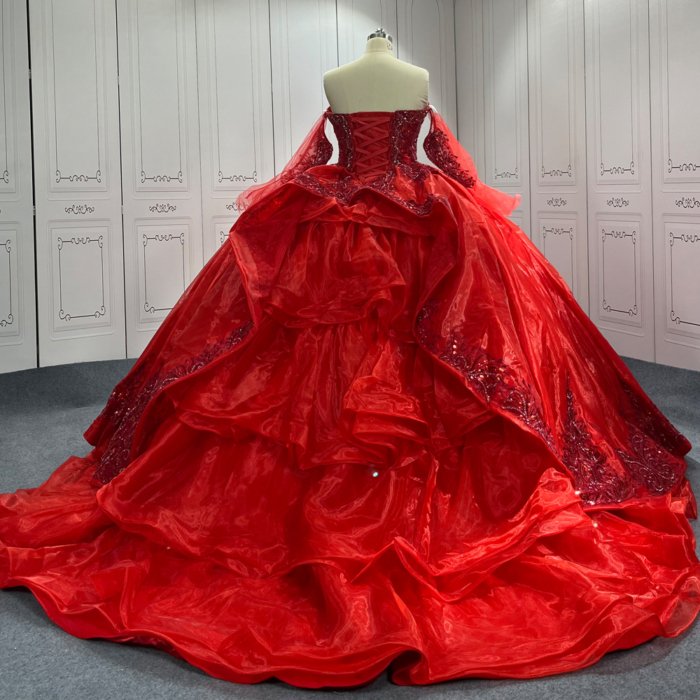 Red Quinceanera Dress Sweet 15 Evening Dress Crystal Sleeveless Ball Gown Beading Vestido De Quinceanera C20 - Image 2