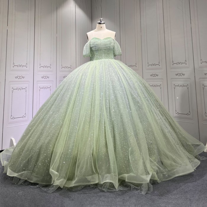 Sage Quinceanera Dress Sweet 15 Evening Dress Crystal Sleeveless Ball Gown Beading Vestido De Quinceanera C27