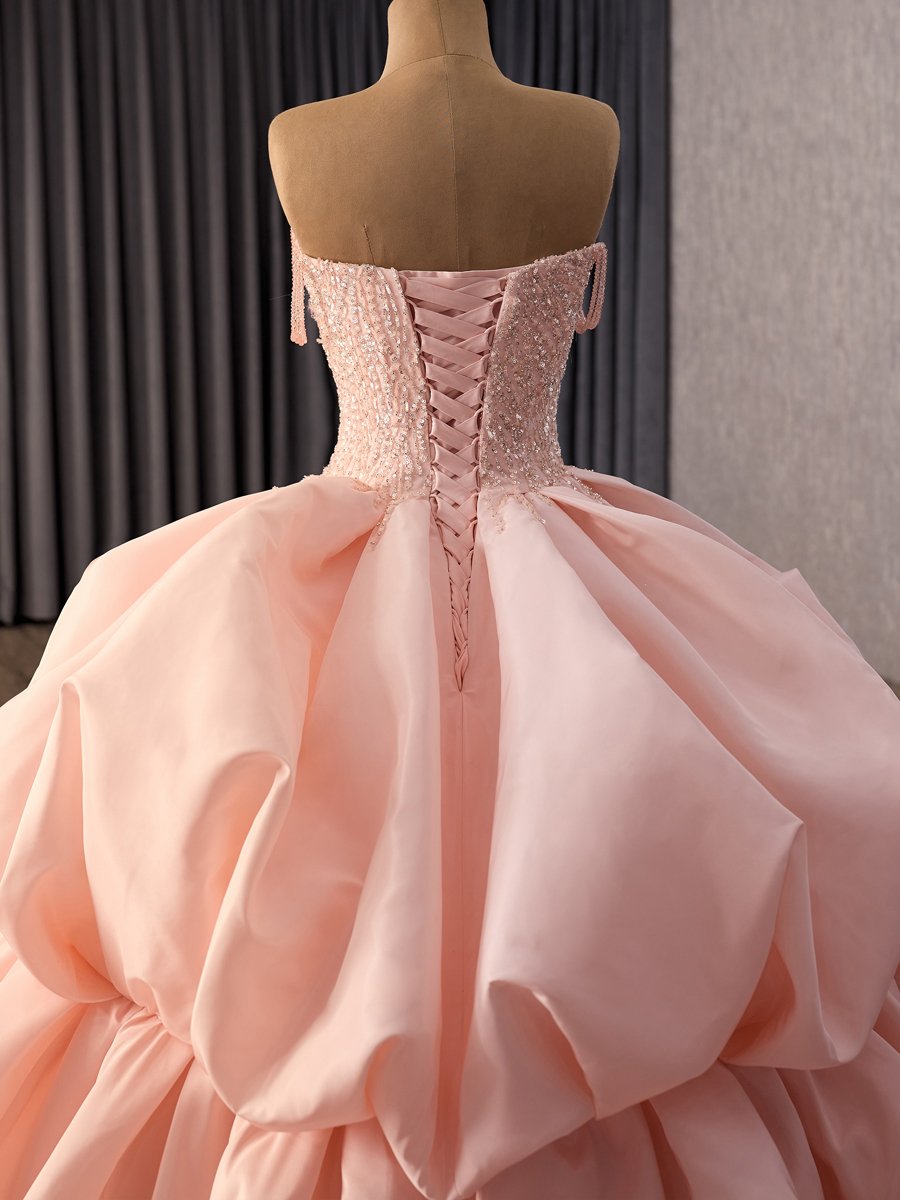 Sparkly Pink Off The Shoulder Quinceanera Dress Sequin Strapless Ball Gown Style - Image 4