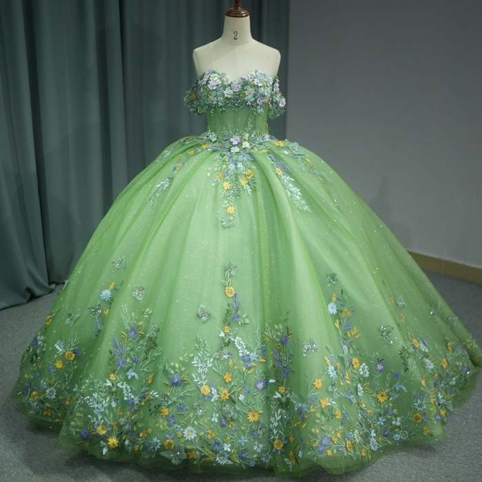 Green Quinceanera Dress Sweet 15 Evening Dress Crystal Sleeveless Ball Gown Beading Vestido De Quinceañera 6536