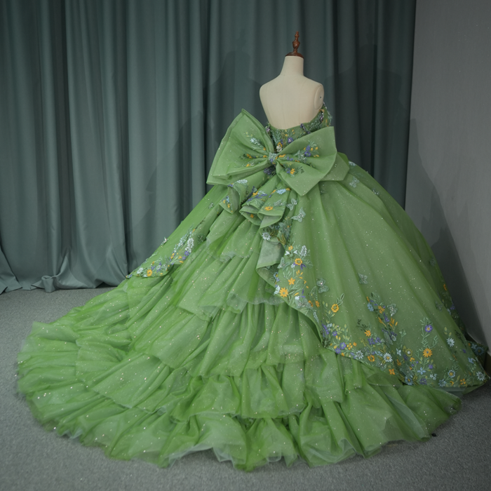 Green Quinceanera Dress Sweet 15 Evening Dress Crystal Sleeveless Ball Gown Beading Vestido De Quinceañera 6536 - Image 6