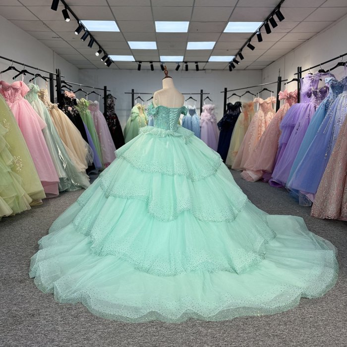 Green 2025 Quinceanera Dress Sweet 15 Evening Dress Crystal Sleeveless Ball Gown Beading Vestido De 15 Años 6801 - Image 6