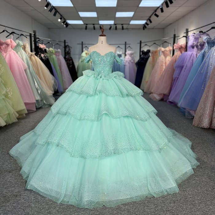 Green 2025 Quinceanera Dress Sweet 15 Evening Dress Crystal Sleeveless Ball Gown Beading Vestido De 15 Años 6801