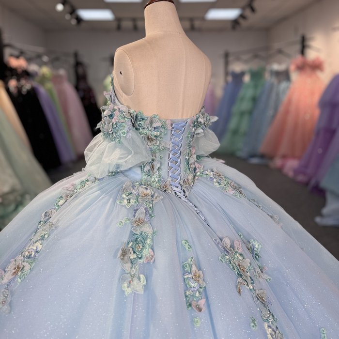 Blue Fairy Princess Quinceanera Dresses Handmade Flower Floral Off Shoulder Sweep Train Prom Party Gown vestidos 15 años 6823A - Image 4