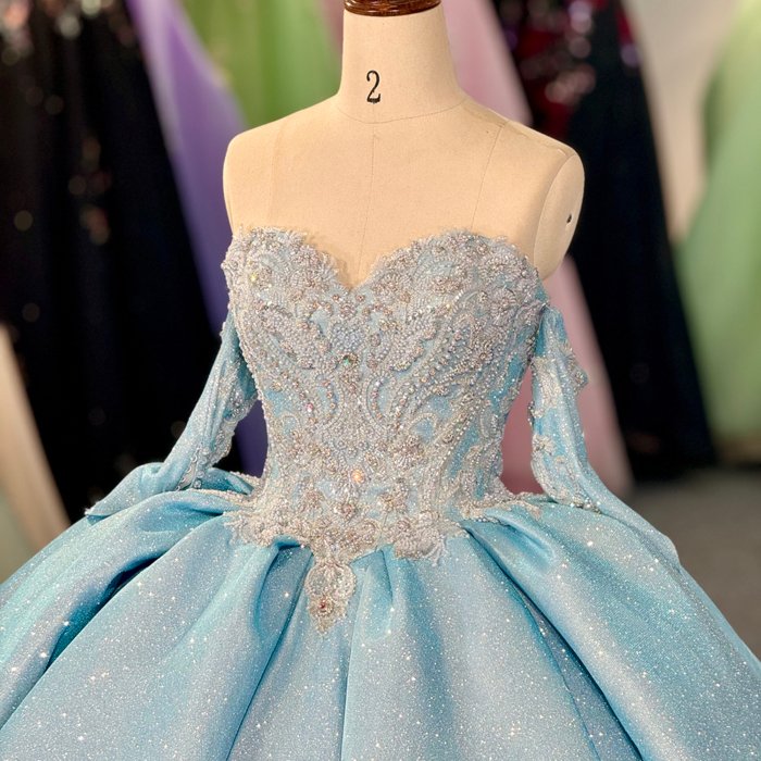 2025 Blue Quinceanera Dress Sweet 15 Evening Dress Crystal Sleeveless Ball Gown Beading Vestidos De Xv Años 6835 - Image 3