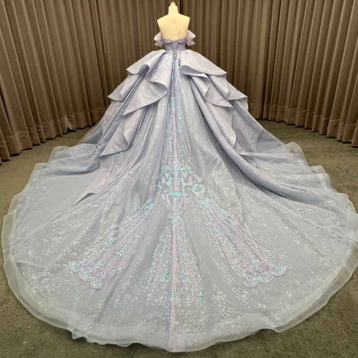 Blue Quinceanera Dresses Ball Gown Crystal Vestidos De 15 Años Flowers Blue Sequined V-neck Beading MW05 Evening Party Dress 2025 - Image 2