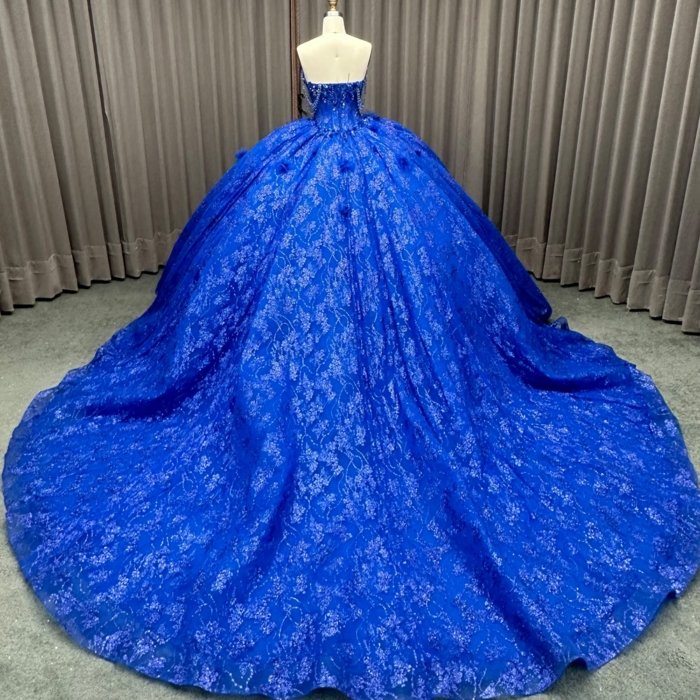 Jancember Luxury Sequins Ball Gown Blue Quinceanera Dresses Sleeveless Sweetheart Beaded Princess Evening Gowns vestido de quinceanera MW01 - Image 2