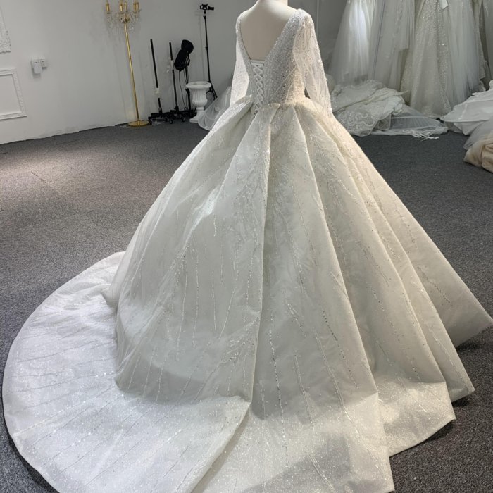 2025 Wedding Dress Ball Gown Evening Dress Crystal Long Sleeve Ball Gown Beading Vestido De Novias PD01 - Image 2