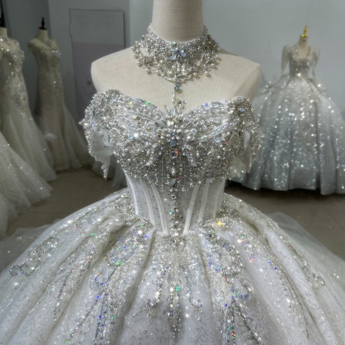 Jancember 2025 Luxury Sequins Ball Gown Wedding Dresses Sleeveless O-neck Beaded Princess Bridal Gowns vestido de novia XS108 - Image 3