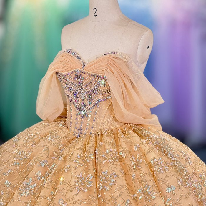 2025 Gold Quinceanera Dress Sweet 15 Evening Dress Crystal Sleeveless Ball Gown Beading Vestido De Niña De Las Flores 1230 - Image 3