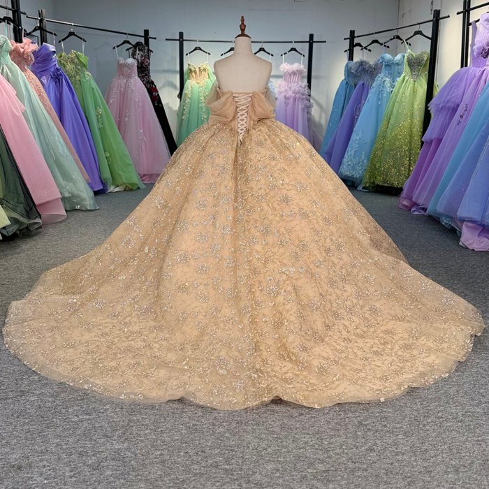 2025 Gold Quinceanera Dress Sweet 15 Evening Dress Crystal Sleeveless Ball Gown Beading Vestido De Niña De Las Flores 1230 - Image 2