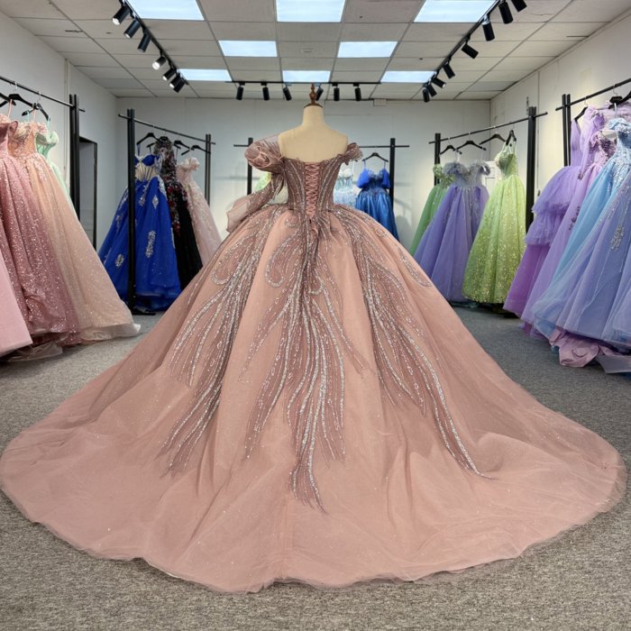 2025 Quinceanera Dress Iridescent Pink Ball Gown 3D Flower Sweet Princess Quinceanera Dress Custom Beaded Birthday Party Prom Dresses 1292 - Image 2