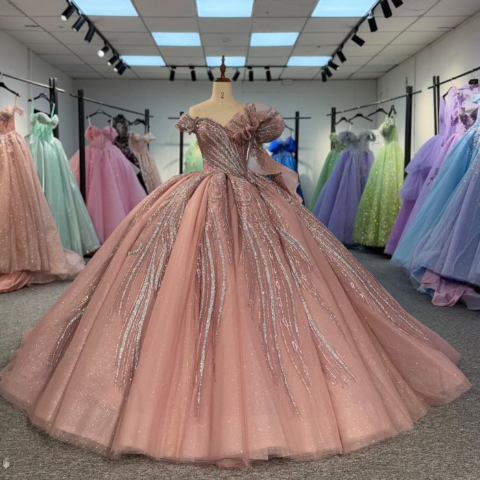 2025 Quinceanera Dress Iridescent Pink Ball Gown 3D Flower Sweet Princess Quinceanera Dress Custom Beaded Birthday Party Prom Dresses 1292