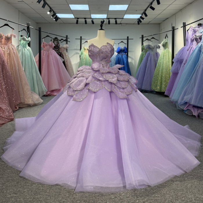 Purple Glitter Ball Gown Princess Quinceanera Dress Ruffle Sequin Appliques Custom Beaded Sweet 16 Dress Vestidos De 15 Años 1318