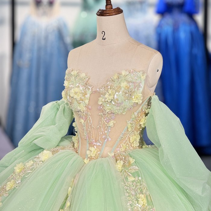 2025 Green Quinceanera Dress Sweet 15 Evening Dress Crystal Sleeveless Ball Gown Beading Vestido De Niña De Las Flores 6825 - Image 3