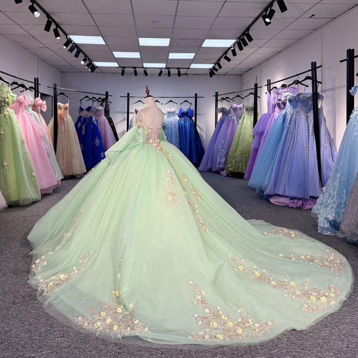 2025 Green Quinceanera Dress Sweet 15 Evening Dress Crystal Sleeveless Ball Gown Beading Vestido De Niña De Las Flores 6825 - Image 2