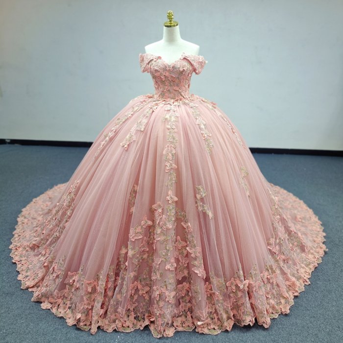 2025 Pink Quinceanera Dress Sweet 15 Quinceañera Flowers Vestidos De 15 Años Sequined Beading Lace Evening Party Dress ANY01