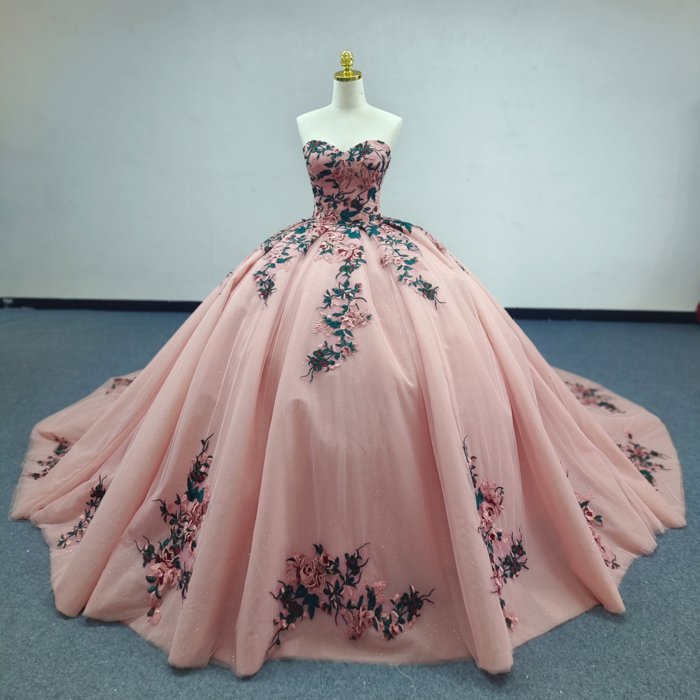 2025 Pink Quinceanera Dress Sweet 15 Quinceañera Flowers Vestidos De 15 Años Sequined Beading Lace Evening Party Dress ANY02