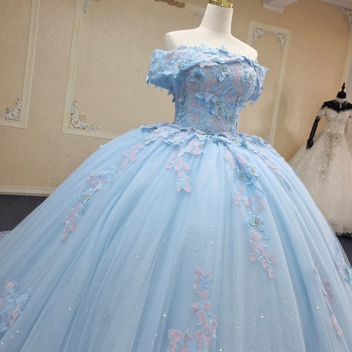 2025 Blue Quinceanera Dress Sweet 15 Quinceañera Flowers Vestidos De 15 Años Sequined Beading Lace Evening Party Dress ANY03 - Image 5