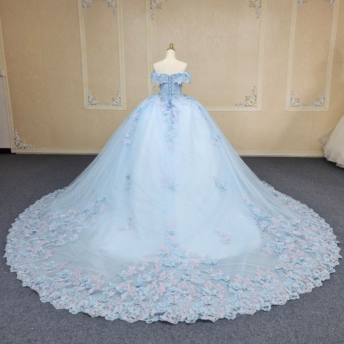 2025 Blue Quinceanera Dress Sweet 15 Quinceañera Flowers Vestidos De 15 Años Sequined Beading Lace Evening Party Dress ANY03 - Image 2