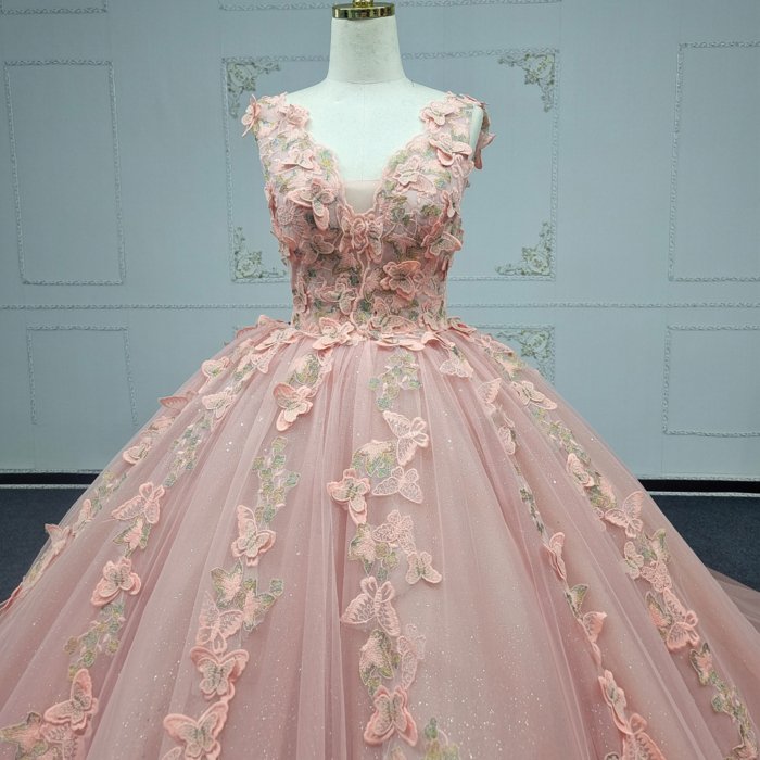 2025 Pink Quinceanera Dress Sweet 15 Quinceañera Flowers Vestidos De 15 Años Sequined Beading Lace Evening Party Dress ANY04 - Image 3