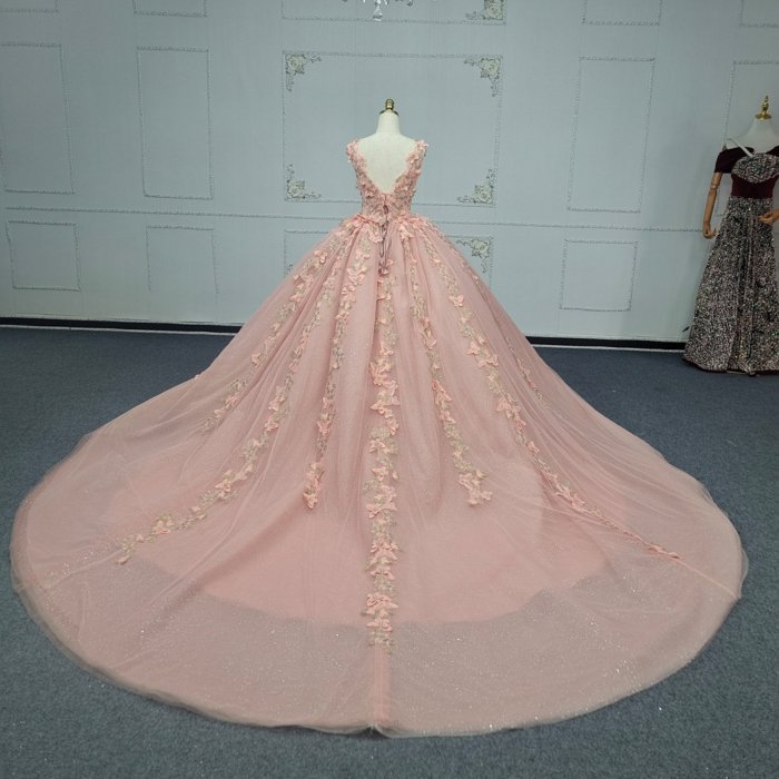 2025 Pink Quinceanera Dress Sweet 15 Quinceañera Flowers Vestidos De 15 Años Sequined Beading Lace Evening Party Dress ANY04 - Image 2