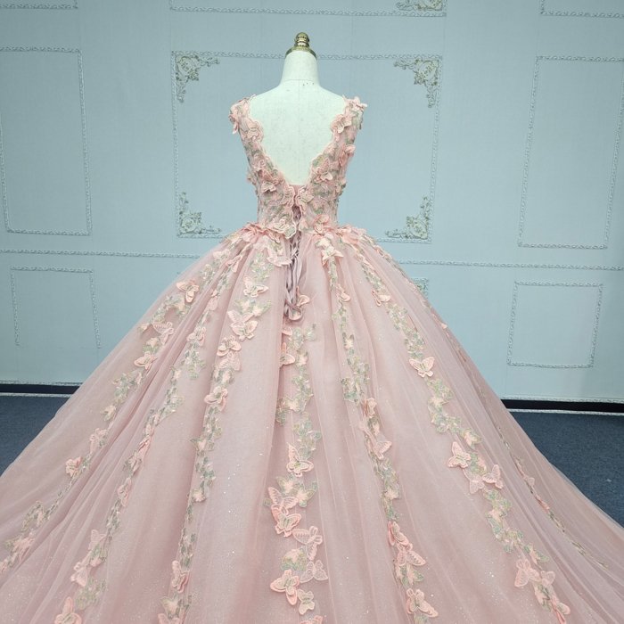 2025 Pink Quinceanera Dress Sweet 15 Quinceañera Flowers Vestidos De 15 Años Sequined Beading Lace Evening Party Dress ANY04 - Image 4