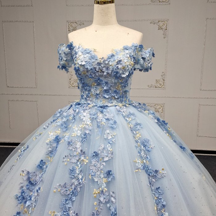 2025 Blue Quinceanera Dress Sweet 15 Quinceañera Flowers Vestidos De 15 Años Sequined Beading Lace Evening Party Dress ANY05 - Image 3