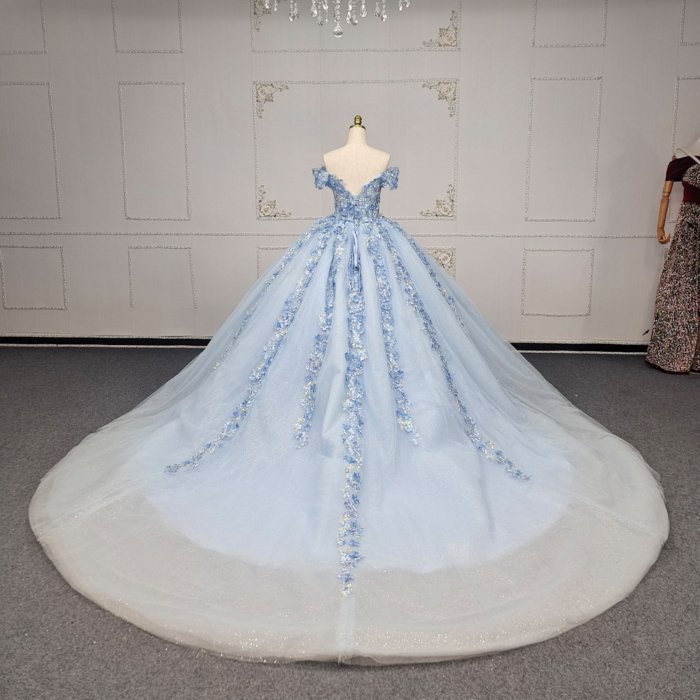 2025 Blue Quinceanera Dress Sweet 15 Quinceañera Flowers Vestidos De 15 Años Sequined Beading Lace Evening Party Dress ANY05 - Image 2