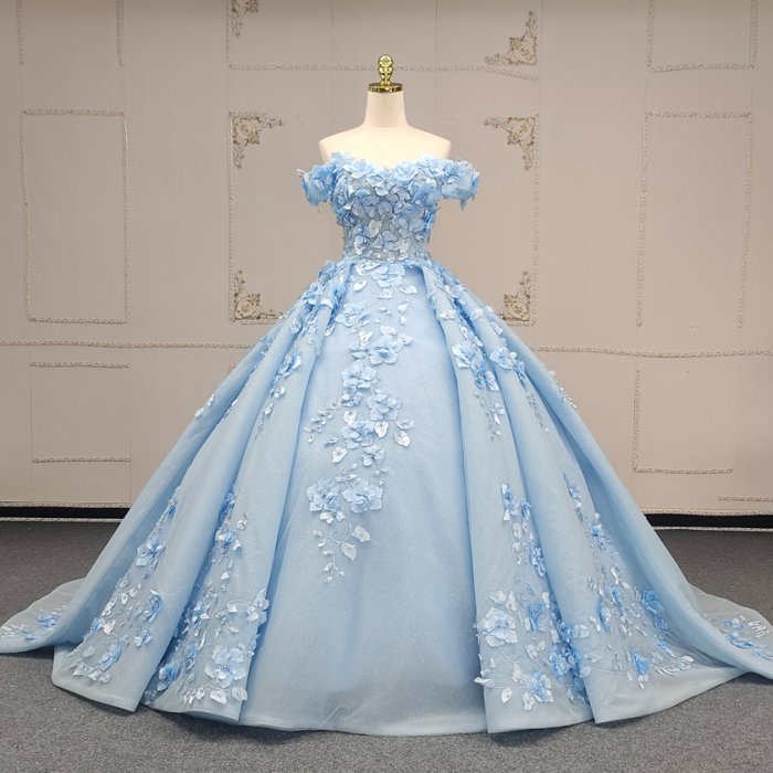 2025 Sky Blue Quinceanera Dress Sweet 15 Quinceañera Flowers Vestidos De 15 Años Sequined Beading Lace Evening Party Dress ANY07